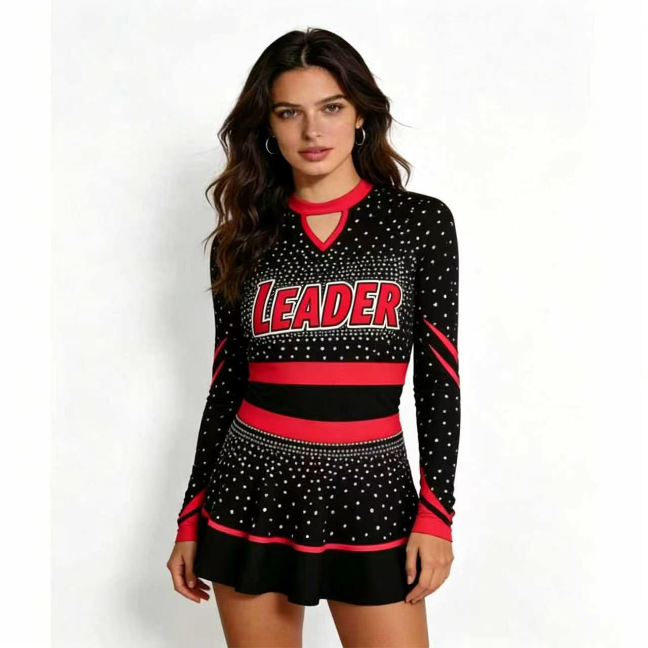 Women'S Red Formal Wear - Błyszczący strój cheerleaderek z dżetami, damski,