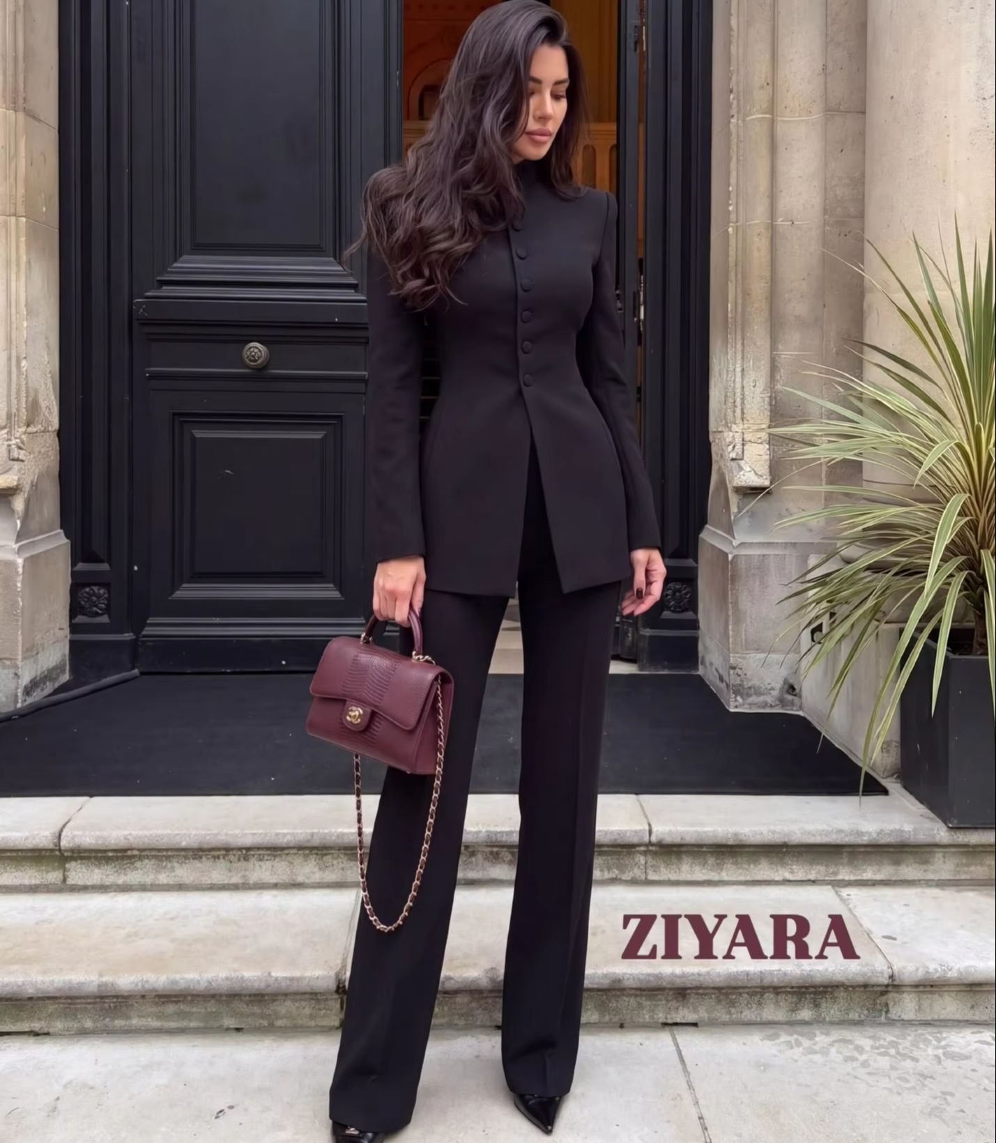 Womens Blazer - Damski dwuczęściowy garnitur: marynarka z kołnierzykiem