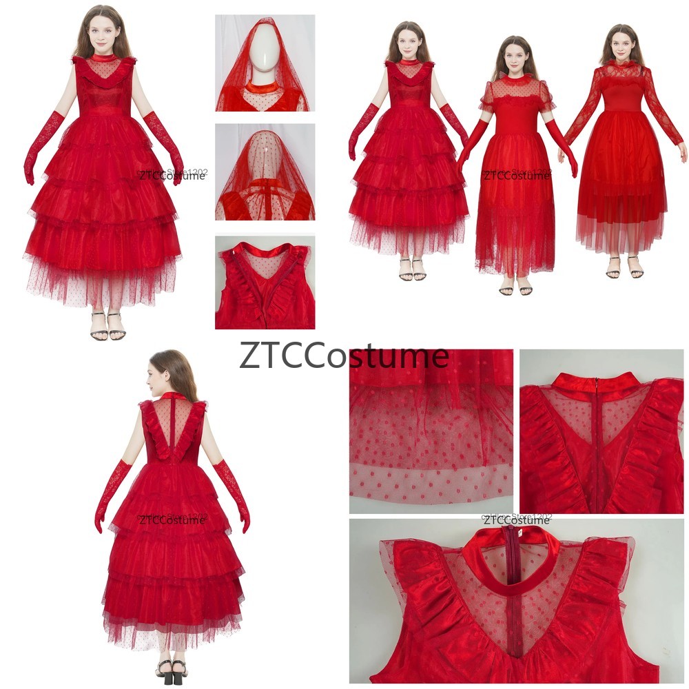 Evening Gown - Kostium Cosplay Lydia Deetz Gotycka Czerwona